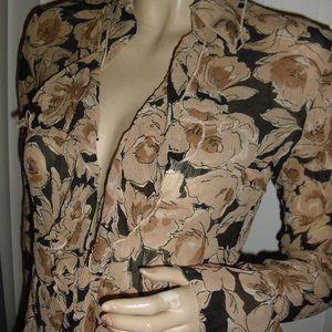 INC,pure 100% silk,brown,beige roses,ruffled front,cardigan,Unique,BrandN